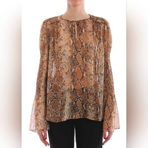 Diane Von Furstenberg Rahini Snake Print Silk Chiffon Blouse Size Medium